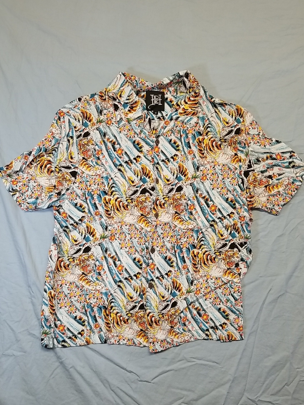 Ed Hardy Multicolor Japenese Art AOP Button Down Short Sleeve Shirt Vintage Y2K